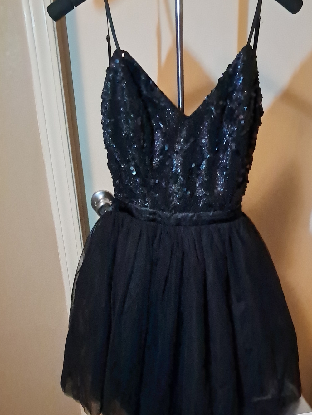 Black Sequin Bodice Tulle Womens Dress